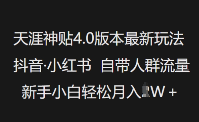 天涯神贴4.0版本最新玩法，抖音·小红书自带人群流量，新手小白轻松月入过W-九零网创